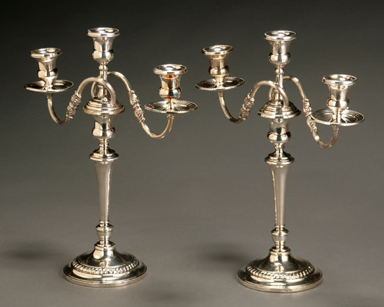 Appraisal: Pair of Frank M Whiting Co Weighted Sterling Three-Light Candelabra