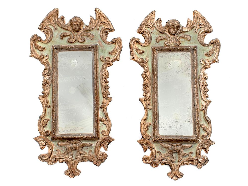 Appraisal: A Pair of Italian Painted and Gilt Gesso Mirrors Height