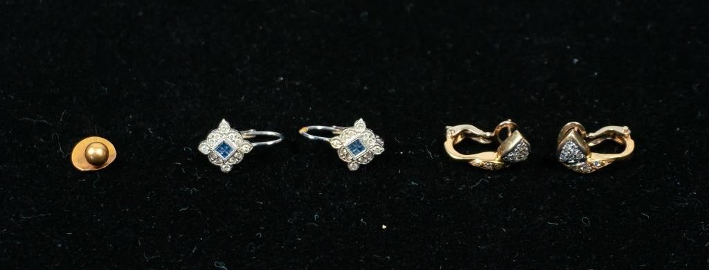 Appraisal: K white gold earrings with blue center stone and diamonds