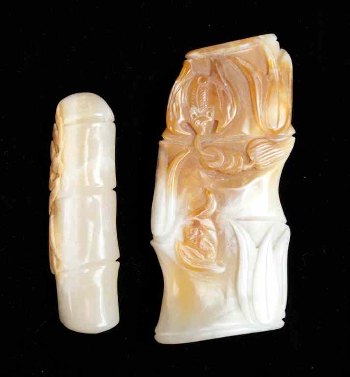 Appraisal: Chinese Carved Jade BambooBoth finely carved depicting a bamboo stalk