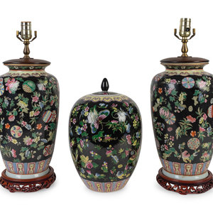 Appraisal: A Pair of Chinese Famille Noir Porcelain Vases Mounted as