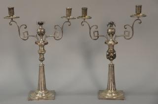 Appraisal: Pair of Continental silver candelabra two lights each with fluted