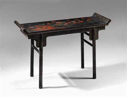 Appraisal: Chinese black green and red lacquer recessed leg side table