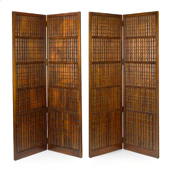 Appraisal: A pair of mahogany two fold floor screens Each panel