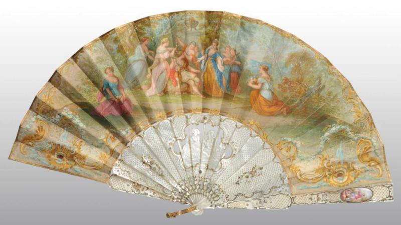 Appraisal: Hand-Painted Victorian Fan Description Depicts a scenic design in mother