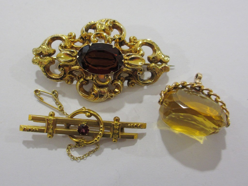 Appraisal: Three Victorian pieces to include yellow metal stone set scroll