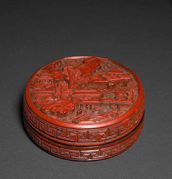 Appraisal: A cinnabar and black lacquer covered box th Century Of