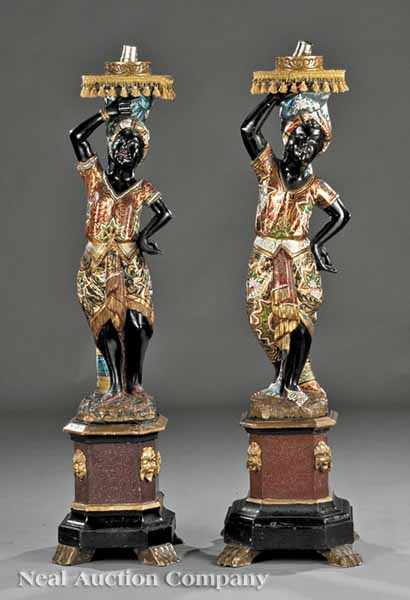 Appraisal: A Pair of Antique Venetian Polychromed Blackamoors th c later