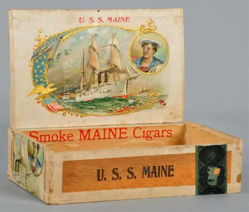 Appraisal: U S S Maine Cigar Box Description Dated Features the