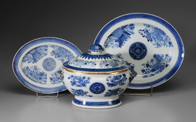 Appraisal: Fitzhugh Porcelain Chinese Export th century three pieces blue-and-white lidded