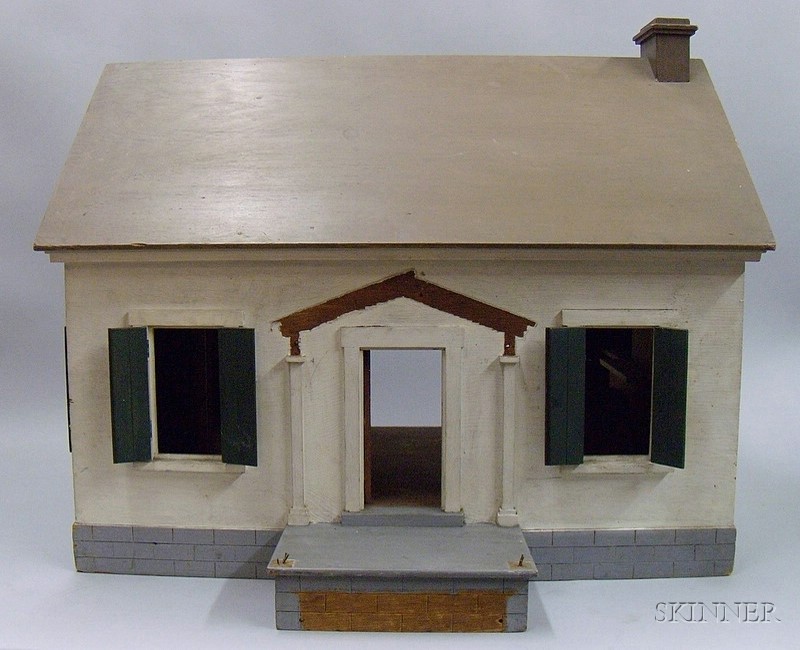 Appraisal: Handcrafted Painted Wood Dollhouse c s the single-story structure with