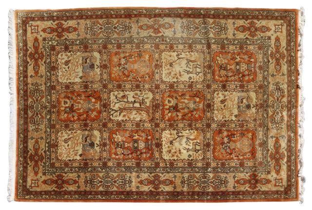 Appraisal: Hand-tied Romanian Tabriz panel design rug approx ' l '