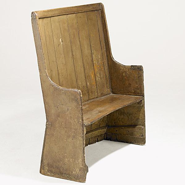 Appraisal: ENGLISH SETTLE BENCHPine with paneled and curved back th c