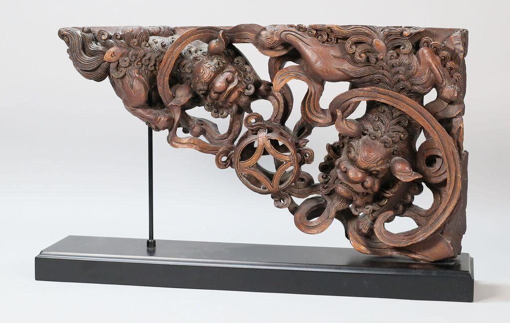 Appraisal: CHINESE DRAGONS ARCHITECTURAL ELEMENTComposition Chinese architectural element with copper-tone patina