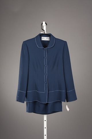 Appraisal: Ruffolo blue wool skirt suit with satin trim on jacket