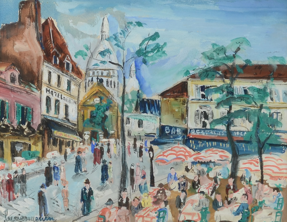 Appraisal: GENIN Lucien French - Parisian Street Scene and Outdoor Cafe