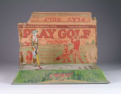 Appraisal: STRAUSS TIN GOLFER IN O B USA Tin wind-up toy