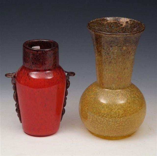 Appraisal: A TWO HANDLED GLASS VASE the red body with black