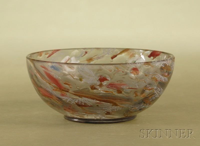 Appraisal: French Iridescent Decorated Colorless Glass Bowl early th century decorated