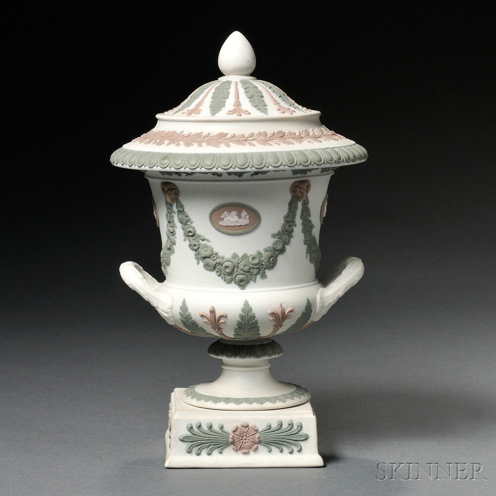 Appraisal: Wedgwood Three-color Jasper Vase and Cover England th century white