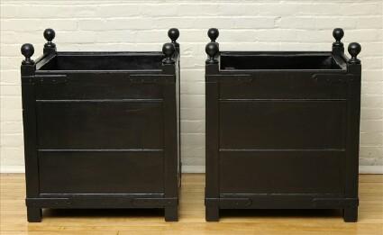 Appraisal: Pair of Large Black Painted Planters with Metal Liners x