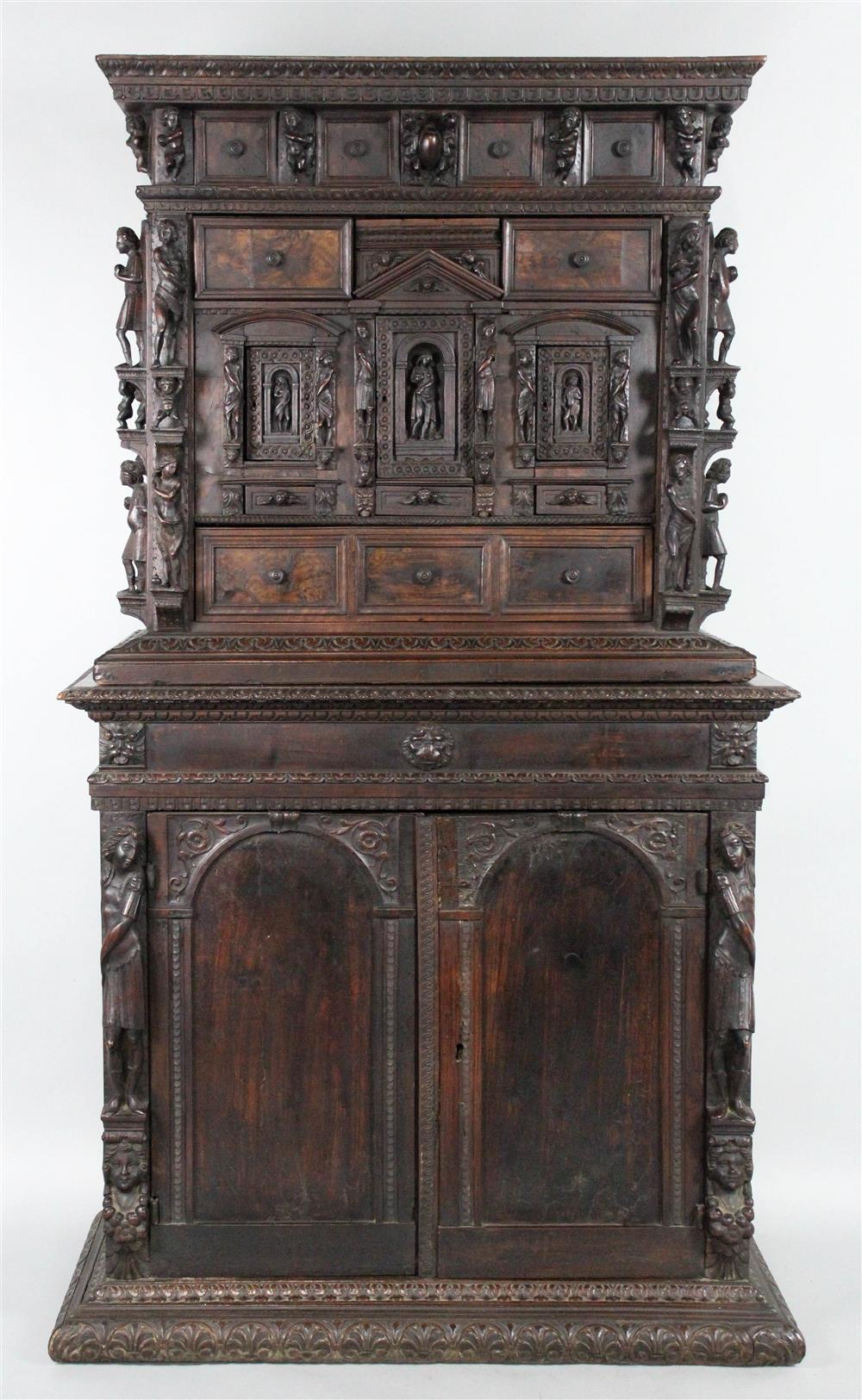 Appraisal: ITALIAN RENAISSANCE STYLE BAMBOCCI FIGURAL CARVED WALNUT CABINET NINETEENTH CENTURY