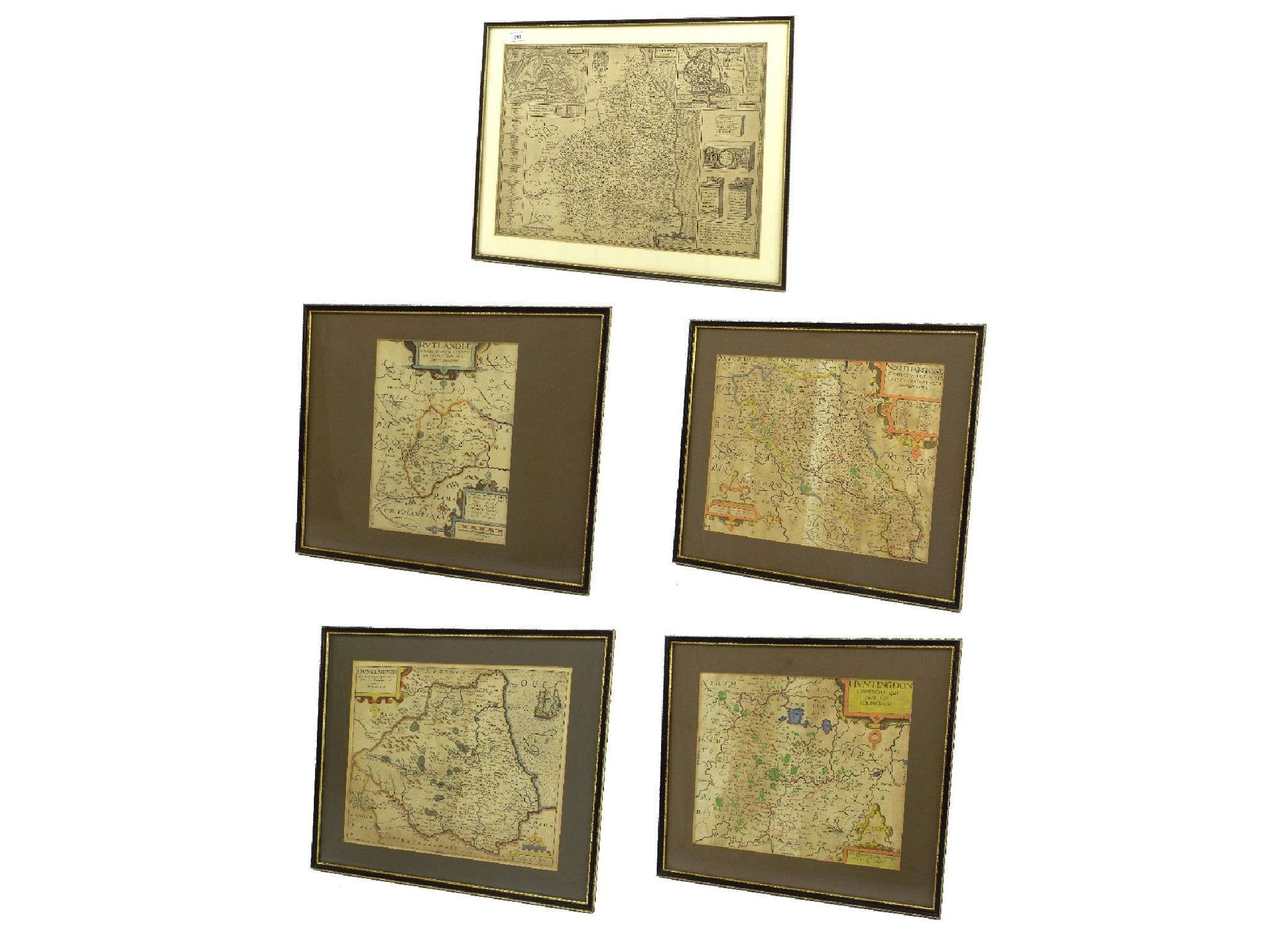 Appraisal: Collection of five th century maps to include Northamptonia Rvtlandiae