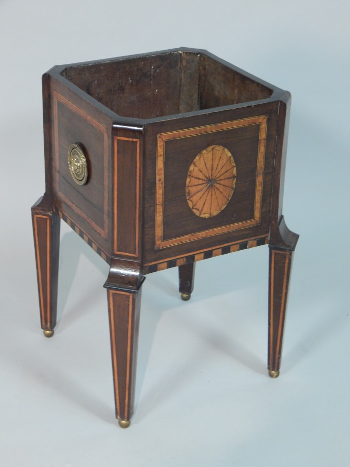 Appraisal: A thC Dutch mahogany and marquetry jardiniere of square canted