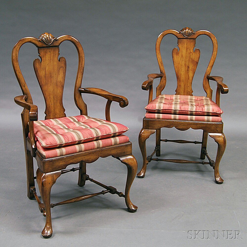 Appraisal: Pair of Queen Anne-style Mahogany Armchairs ht in Estimate -