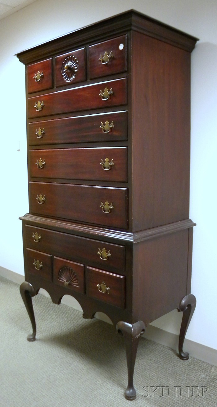 Appraisal: Charak Furniture Queen Anne Style Carved Mahogany Highboy in two