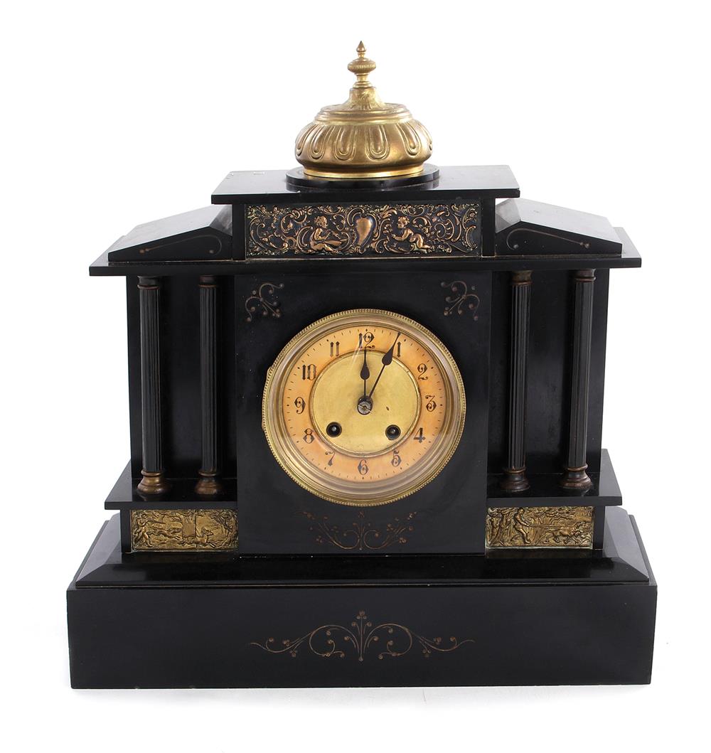 Appraisal: American architectural slate mantel clock probably Kroeber New York late