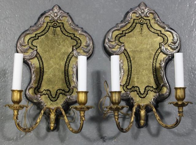 Appraisal: Pair of Signed Caldwell Sconces With gilded glass backs gilt