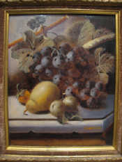 Appraisal: Oil attributed to Oliver Clare titled 'Still life with Grapes'