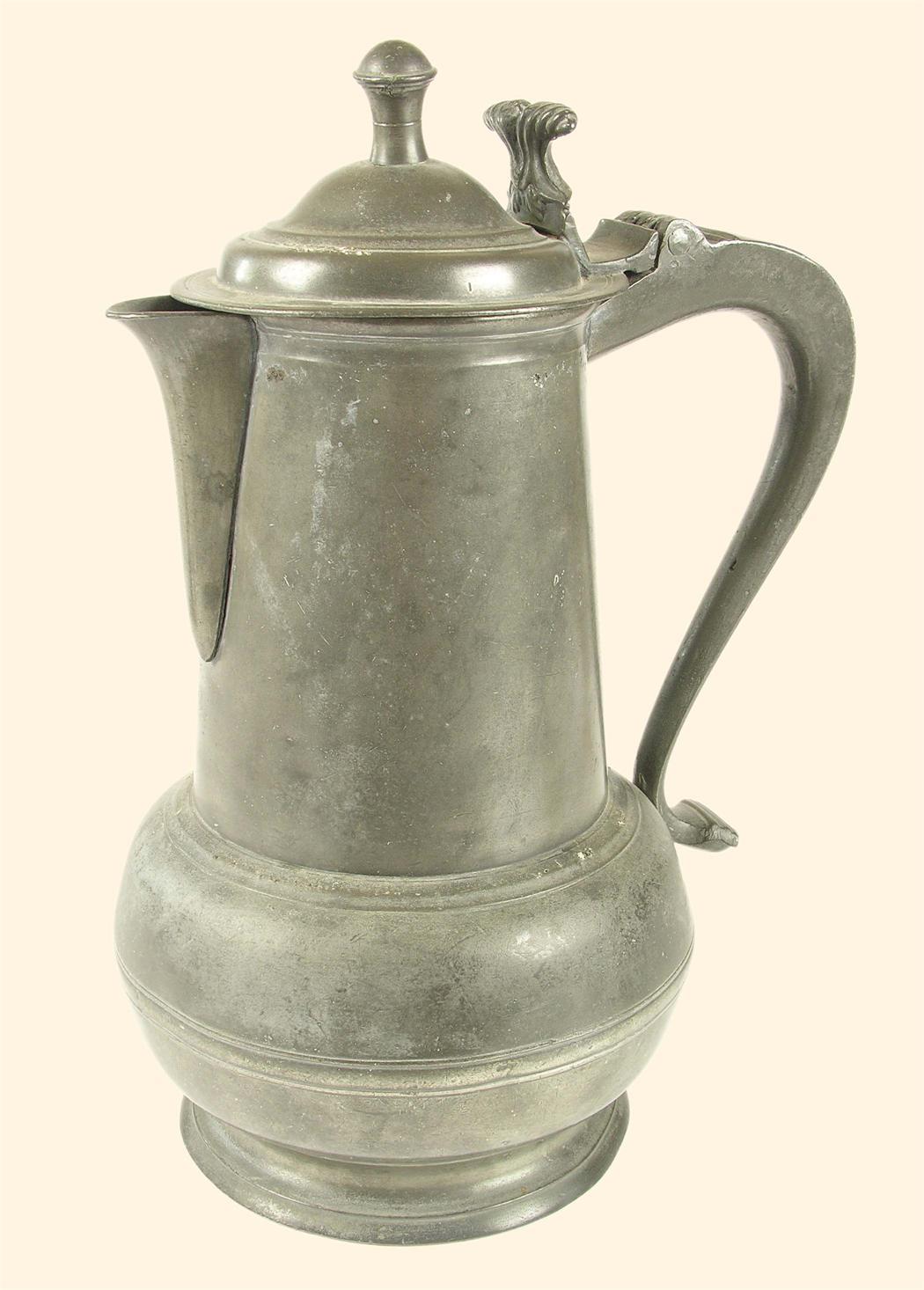 Appraisal: An early th century pewter York acorn spouted flagon