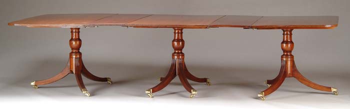 Appraisal: FINE MAHOGANY THREE PEDESTAL ANTIQUE DINING TABLE The table consisting