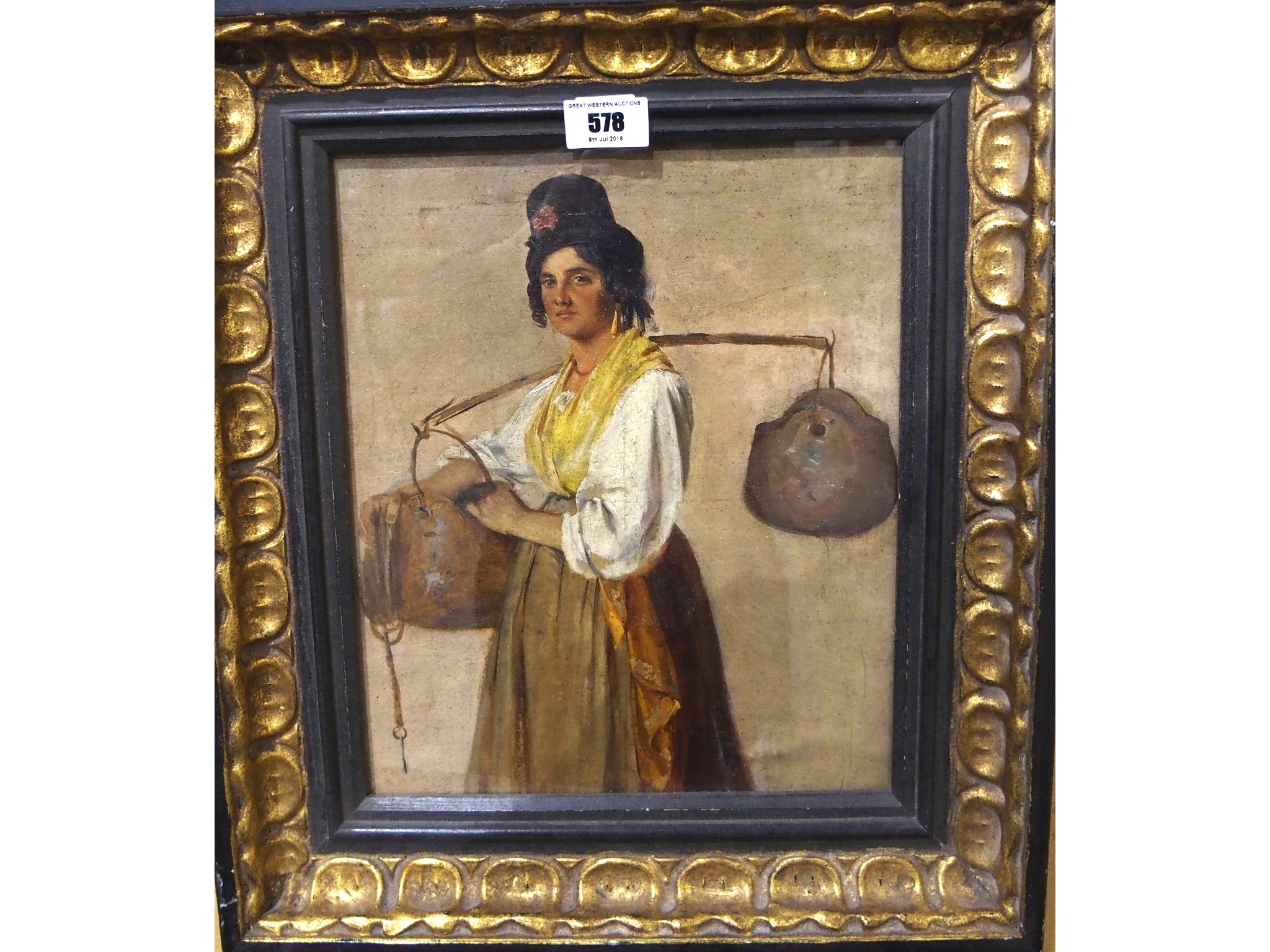 Appraisal: ITALIAN SCHOOL TH Century Woman carrying water oil on paper