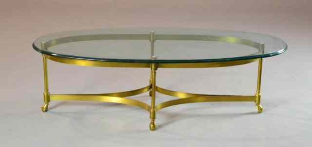 Appraisal: Contemporary Brass and Oval Glass Coffee TableBeveled oval top with