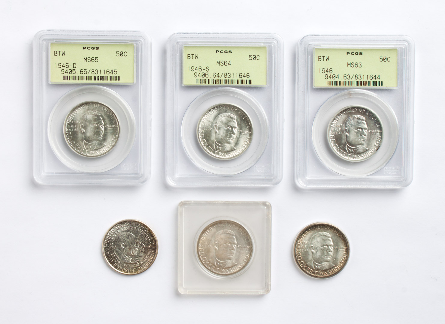 Appraisal: Six U S commemorative silver half dollars - Booker T