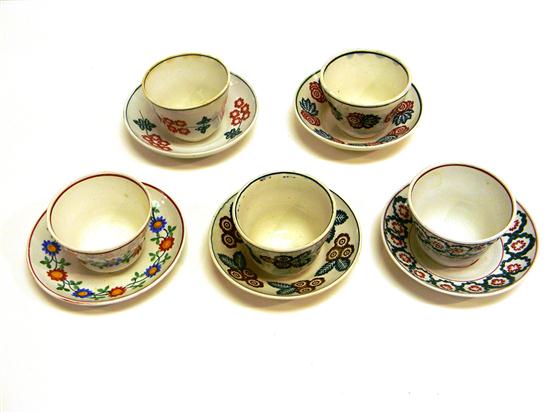 Appraisal: Spatterware five handleless cups and saucers all with floral motif