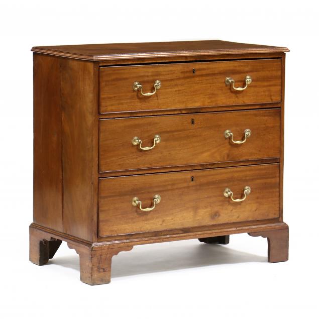 Appraisal: GEORGE III DIMINUTIVE MAHOGANY CHEST OF DRAWERS Circa oak secondary