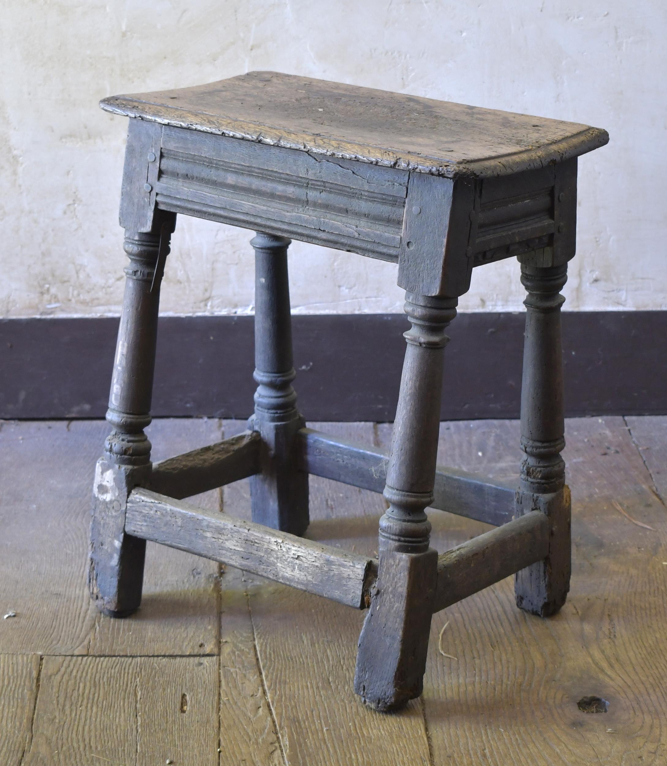 Appraisal: TH C ENGLISH JOINT STOOL A turned and carved oak