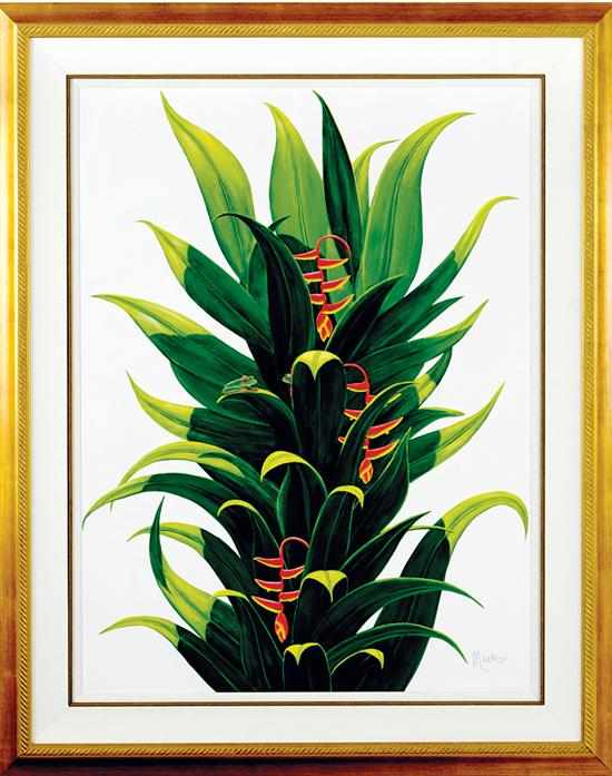 Appraisal: Dan Mackin American th century TROPICAL PLANT WITH FROG acrylic