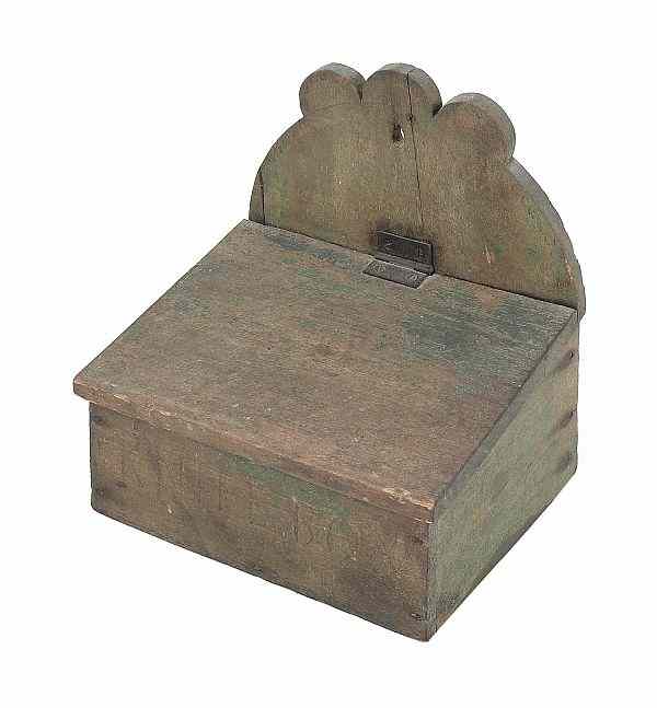 Appraisal: Painted pine wall box th c inscribed Knife box on