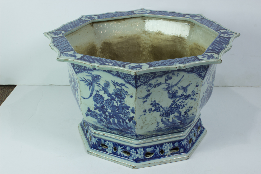 Appraisal: UNDERLGAZE BLUE OCTAGONAL PLANTER Underlgaze blue octagonal planter decorated with