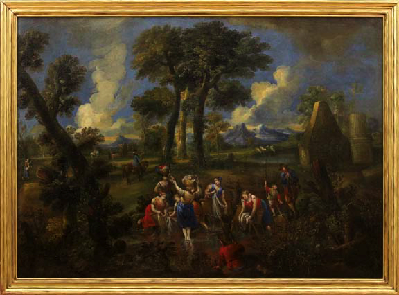 Appraisal: Follower of Nicolas Poussin French - Expansive Arcadian River Landscape