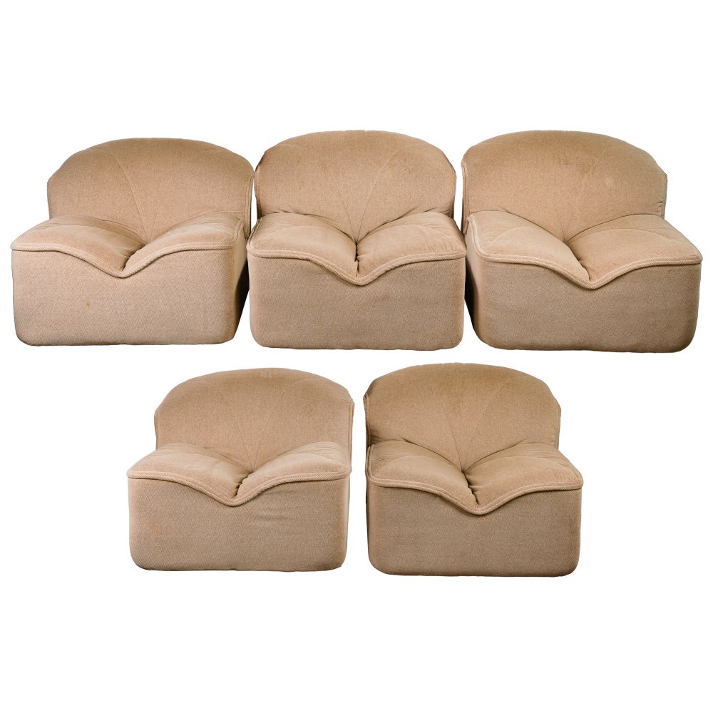 Appraisal: MARIANI UPHOLSTERED SECTIONAL sections having beige upholstery with black molded