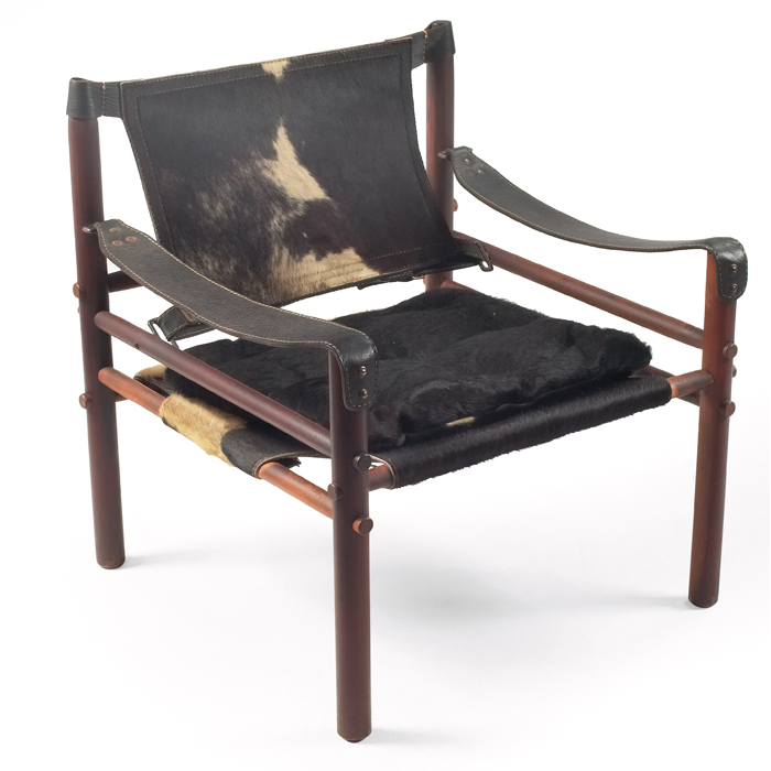 Appraisal: Arne Norell ''Safari'' chair Sweden solid rosewood frame withoriginal black