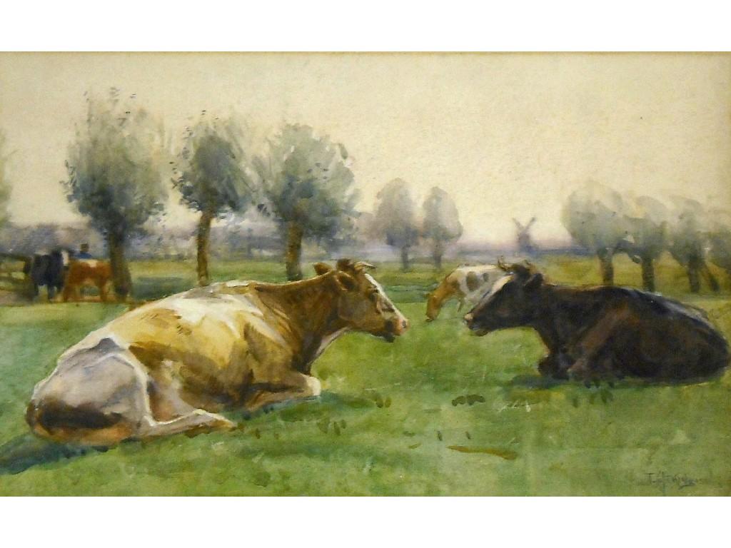 Appraisal: By John Atkinson - - two recumbent cattle within a