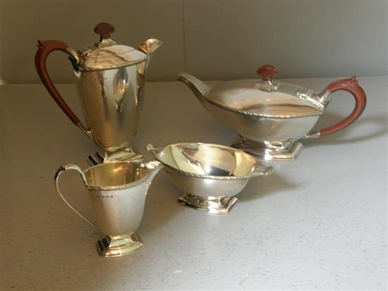 Appraisal: George VI four piece silver tea service of oval form