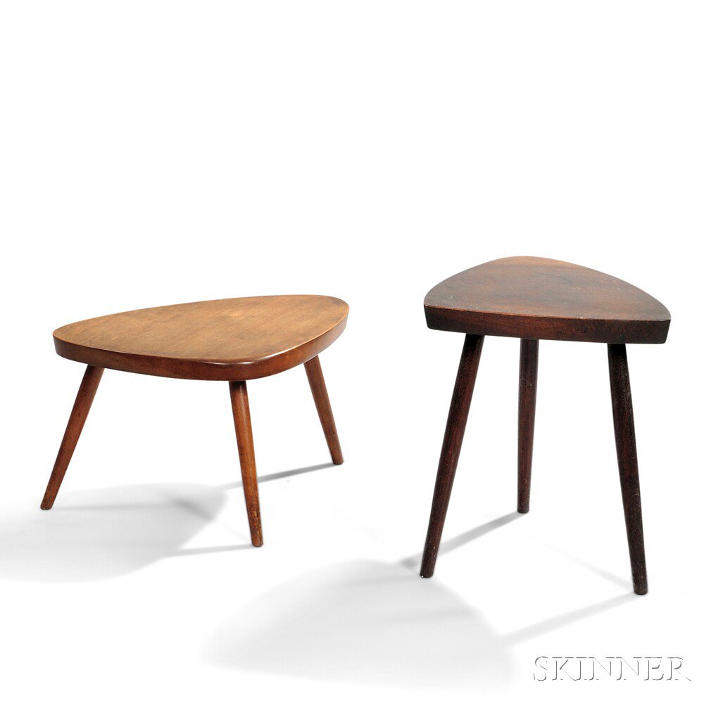 Appraisal: Two George Nakashima Stools Walnut New Hope Pennsylvania s Each